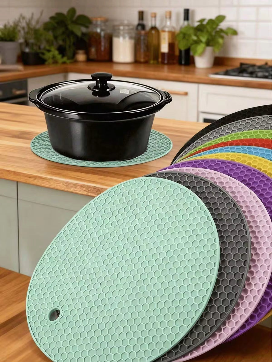 6/3 Packs Silicone Heat Resistant Placemats - Round Non-Slip Pot Holder Mats For Kitchen Countertops & Dining Tables, Multi-Purpose Hot Pad Trivets For Hot Dishes, Outdoor Picnics & BBQ Use