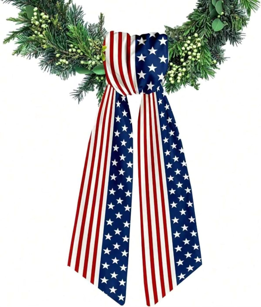 Ftuuo Patriotic Wreath Sash Front Door Red White Stripe Wreaths Satin Sash Garland Ribbon Accessories Wreath Yard Doorway Indoor Outdoor Bow Bridal Shower Home Decor,5.1 X 54.3